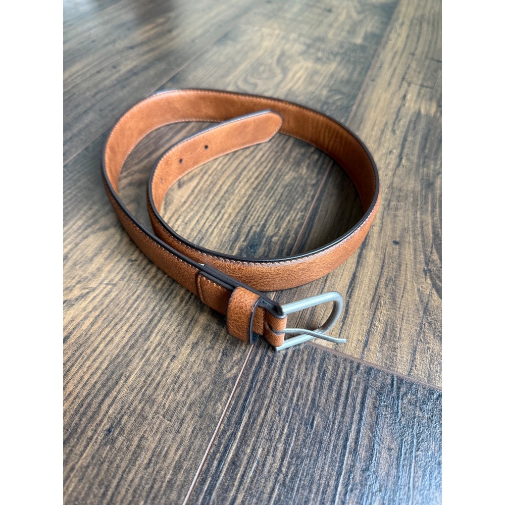 Kids Brown Faux Leather Belt Silver Buckle Classic Dress Belt Tan 35.5 Inch 0091
